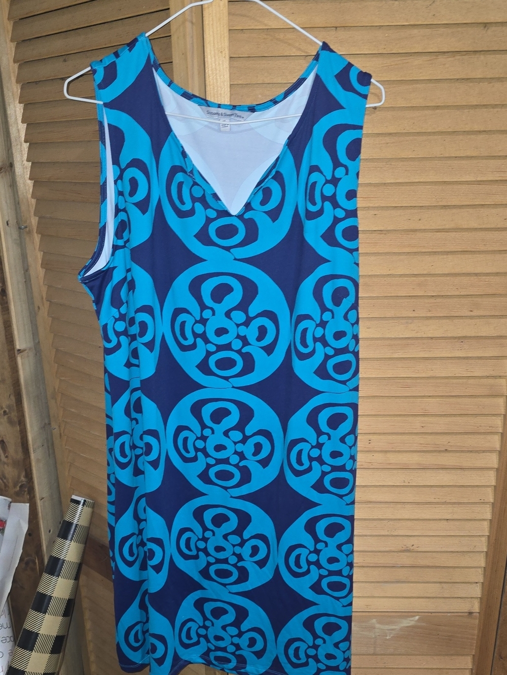 Sleeveless Blue & Navy Sunsets & Sweet Tea Geometric Print V-neck dress XL